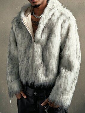 Beige Avant-Garde Men's Cross Embellished Hooded Jacket
